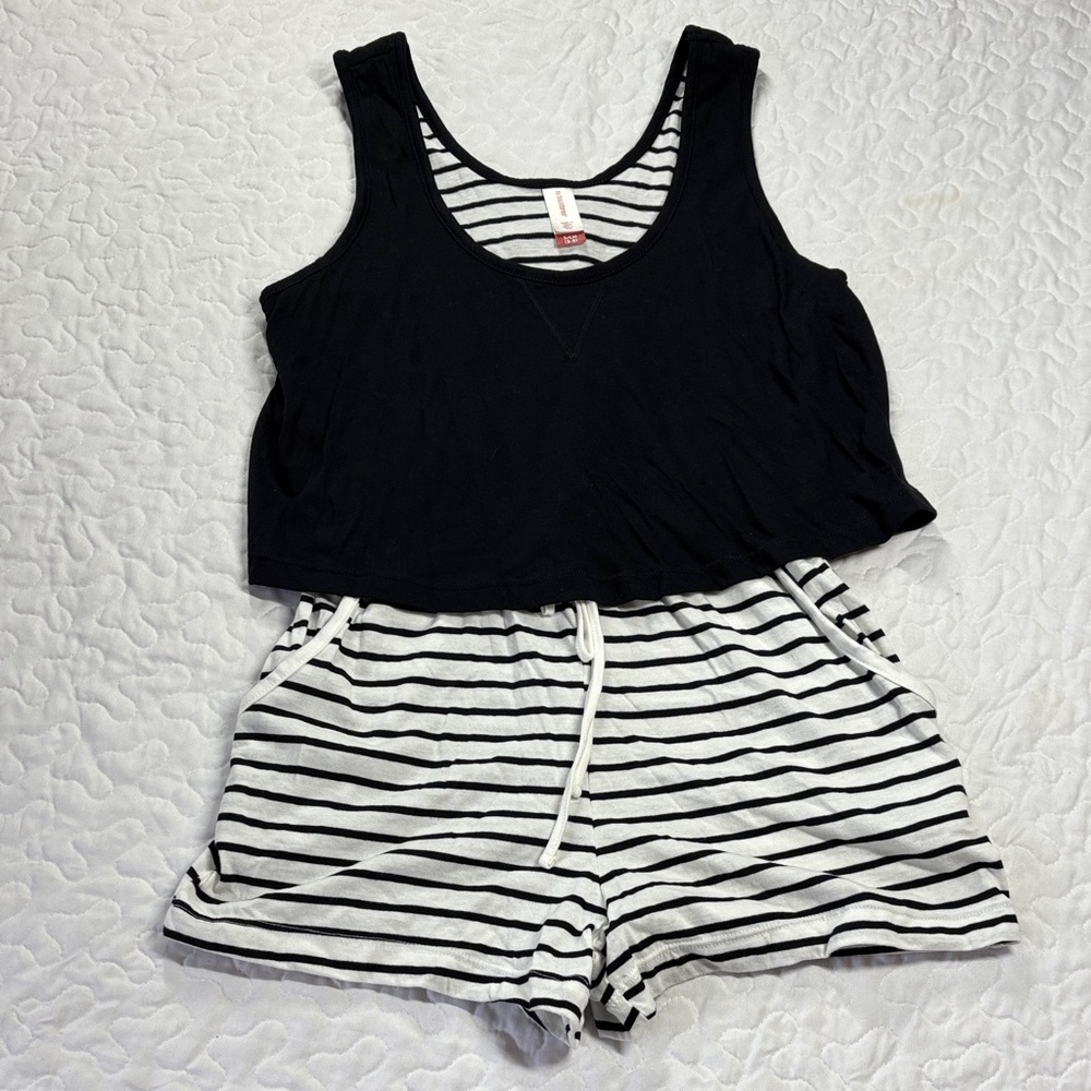 No Boundaries Black and White Striped Romper size small